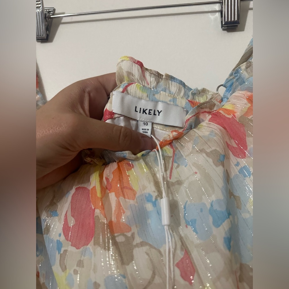NWT LIKELY RAFFY FLORAL DRESS Ivory / Grey Mult Womens Size 10 - Picture 9 of 11